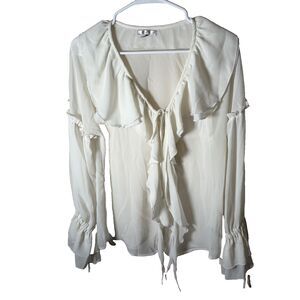 Metro 7 Blouse Women's Small Ivory Ruffle Long Sleeve Lightweight Casual
